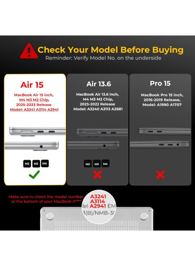 WAEKIL MacBook Air 15 Inch Case Compatible with M2 M3 M4 2023 2024 2025 Release A3241 A3114 A2941 Clear Hard Plastic Shell Keyboard Cover Screen Protector Slim Durable Anti-Scratch for Everyday Use - Image 2
