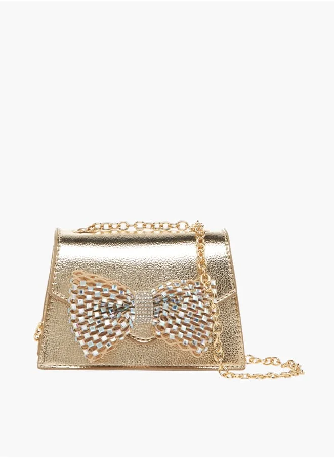 سيليست Girls Bow Embellished Crossbody Bag with Chain Strap and Button Closure