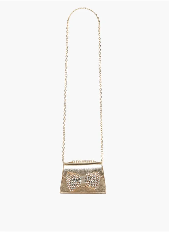 سيليست Girls Bow Embellished Crossbody Bag with Chain Strap and Button Closure