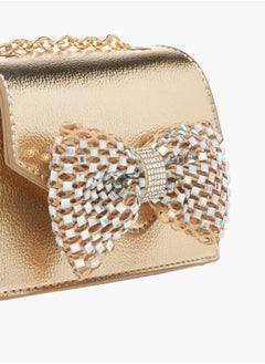 Celeste Girls Bow Embellished Crossbody Bag with Chain Strap and Button Closure  - Image 5