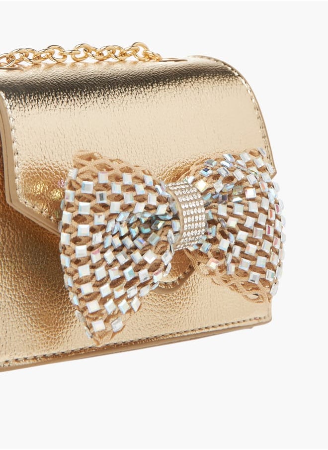 Celeste Girls Bow Embellished Crossbody Bag with Chain Strap and Button Closure  - Image 5