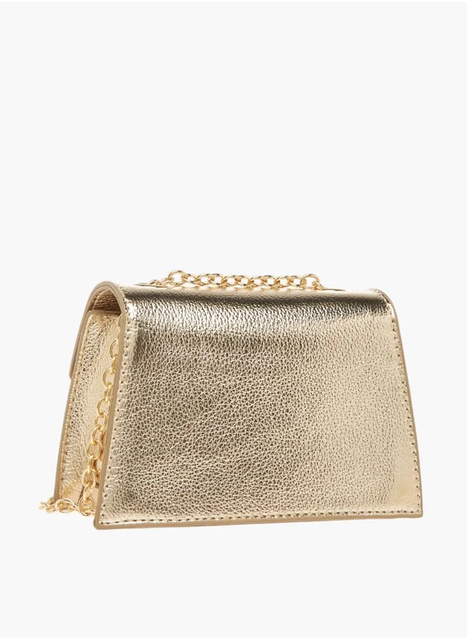 Celeste Girls Bow Embellished Crossbody Bag with Chain Strap and Button Closure
