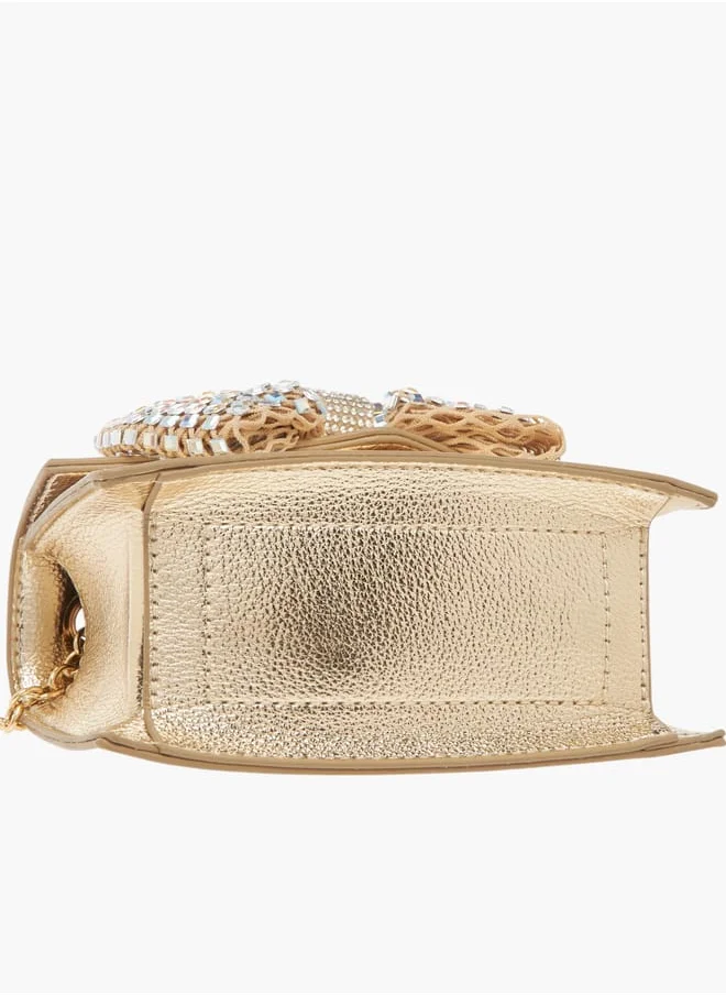 Celeste Girls Bow Embellished Crossbody Bag with Chain Strap and Button Closure