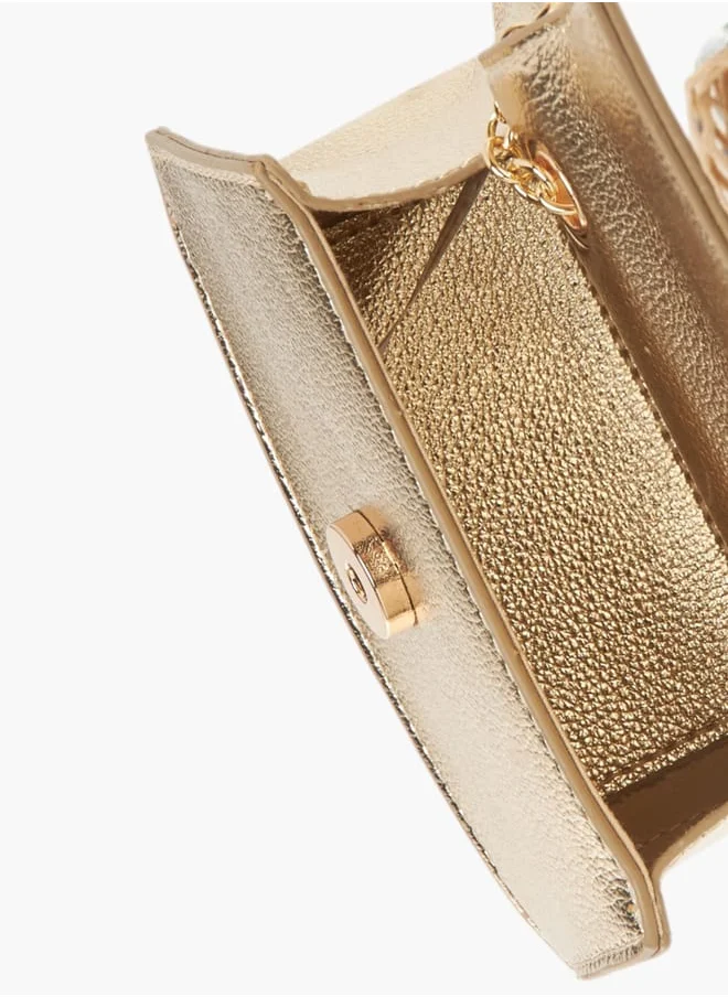 Celeste Girls Bow Embellished Crossbody Bag with Chain Strap and Button Closure