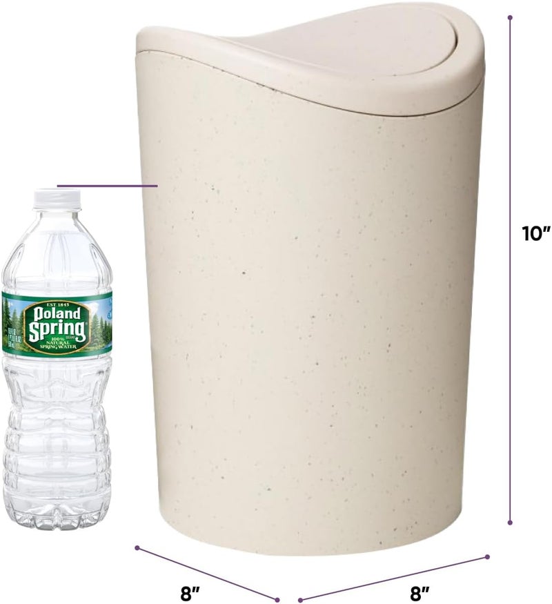 Superio Small Bathroom Trash Can with Lid, Modern White Mini Waste Bin with Swing Lid (1 1/2 Gallon, 6 Liter) Plastic Garbage Can for Kitchen, Bathroom, Bedroom, Office, Under Desk (1, Ecohome) - Image 1