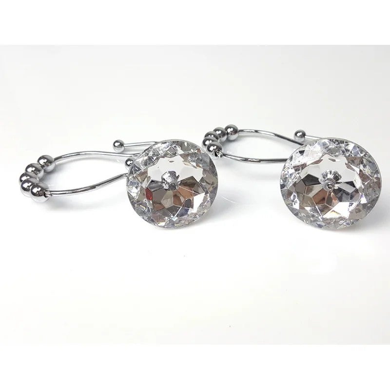Bluejw Crystal Rhinestone Shower Curtain Rings - Stainless Steel, Rustproof, Decorative Bling Hooks for Bathroom Accessories - Image 1