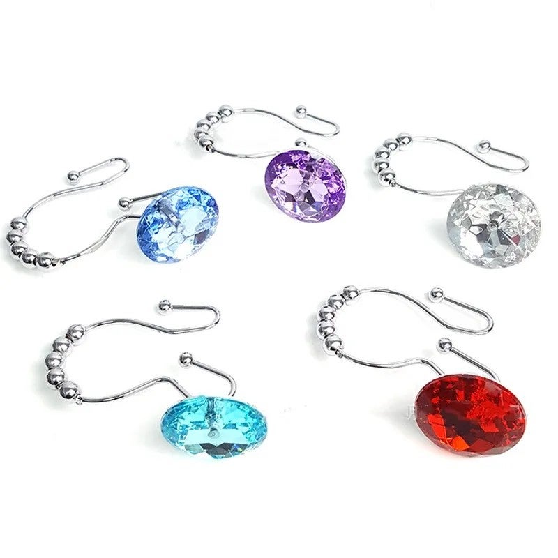 Bluejw Crystal Rhinestone Shower Curtain Rings - Stainless Steel, Rustproof, Decorative Bling Hooks for Bathroom Accessories - Image 2