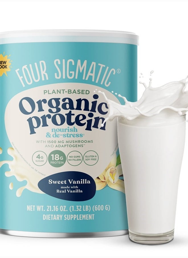 Four Sigmatic - Organic Vegan Protein Powder | 18g Plant-Based Protein per Serving | Gluten Free, Dairy Free, Soy Free, Non-GMO with No Filler Ingredients | 21.16oz, 15 Servings | Sweet Vanilla - Image 1