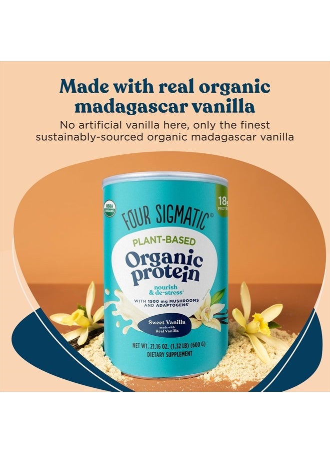 Four Sigmatic - Organic Vegan Protein Powder | 18g Plant-Based Protein per Serving | Gluten Free, Dairy Free, Soy Free, Non-GMO with No Filler Ingredients | 21.16oz, 15 Servings | Sweet Vanilla - Image 1