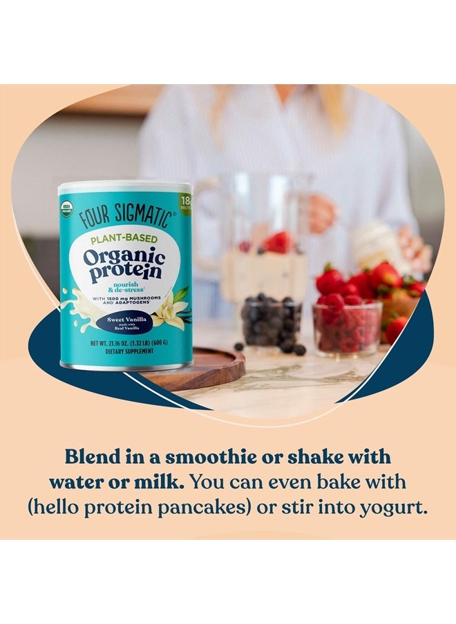 Four Sigmatic - Organic Vegan Protein Powder | 18g Plant-Based Protein per Serving | Gluten Free, Dairy Free, Soy Free, Non-GMO with No Filler Ingredients | 21.16oz, 15 Servings | Sweet Vanilla - Image 1