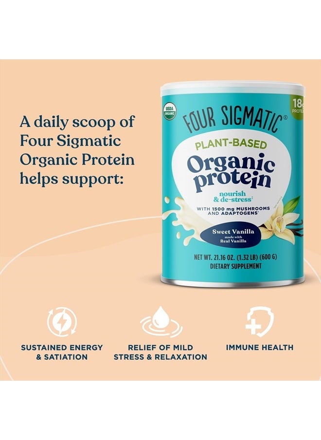 Four Sigmatic - Organic Vegan Protein Powder | 18g Plant-Based Protein per Serving | Gluten Free, Dairy Free, Soy Free, Non-GMO with No Filler Ingredients | 21.16oz, 15 Servings | Sweet Vanilla - Image 1