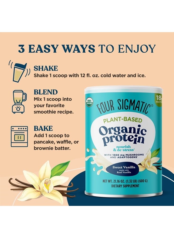 Four Sigmatic - Organic Vegan Protein Powder | 18g Plant-Based Protein per Serving | Gluten Free, Dairy Free, Soy Free, Non-GMO with No Filler Ingredients | 21.16oz, 15 Servings | Sweet Vanilla - Image 1