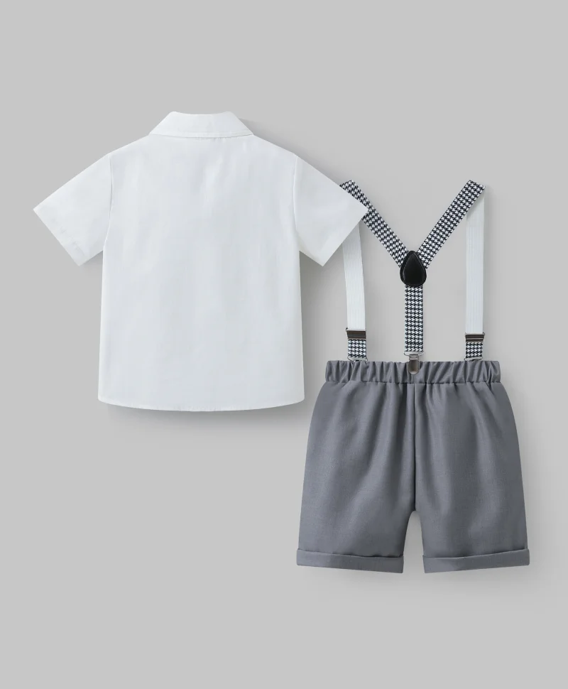 مارك وميا طقم حفلات مارك وميا بأكمام قصيرة وشورت مع فيونكة وأحزمة - رمادي وأبيض