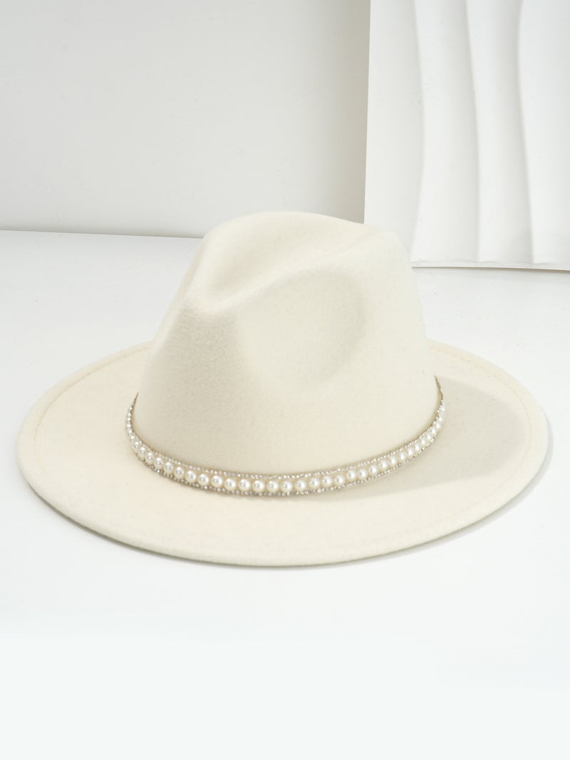 Unisex British Style Topper Hat Vintage Cowboy Hat White Pearl Rhinestone Accessories Belt For Wedding Gifts - Image 1