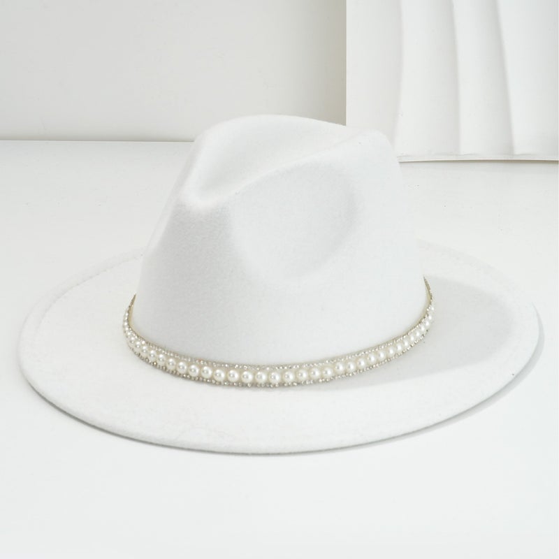 Unisex British Style Topper Hat Vintage Cowboy Hat White Pearl Rhinestone Accessories Belt For Wedding Gifts - Image 5
