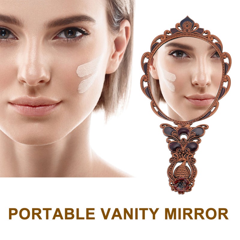 1 Set Vintage Mirror Comb Set Retro Pattern Portable Makeup Mirror Comb Set - Image 4