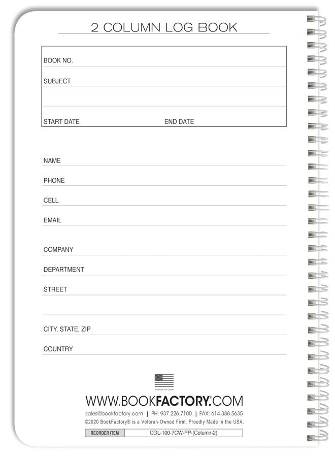 BookFactory 2 Column Log Book/Columnar Logbook/Notebook (Two Columns Book Format) - 100 Pages, 8.5'' x 11'', Wire-O (LX) (Made in USA) - Image 4