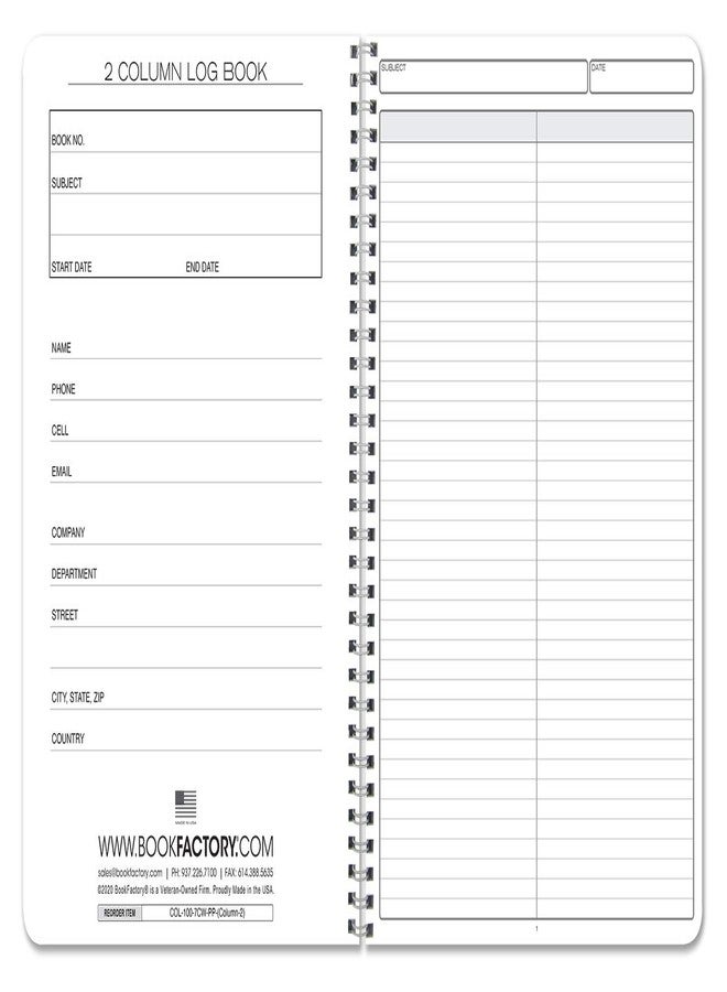 BookFactory 2 Column Log Book/Columnar Logbook/Notebook (Two Columns Book Format) - 100 Pages, 8.5'' x 11'', Wire-O (LX) (Made in USA) - Image 2