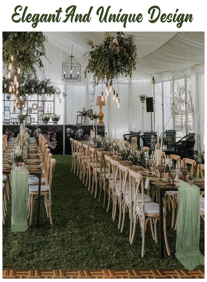 فوينكور مجموعة فوينكور من 12 قطعة من مفارش الطاولة الخضراء، بطول 10 أقدام، مصنوعة من قماش الشاش البوهيمي، بطول 120 بوصة، مناسبة لحفلات الزفاف وحفلات استقبال المولود الجديد وتزيين العريشة. - Image 4