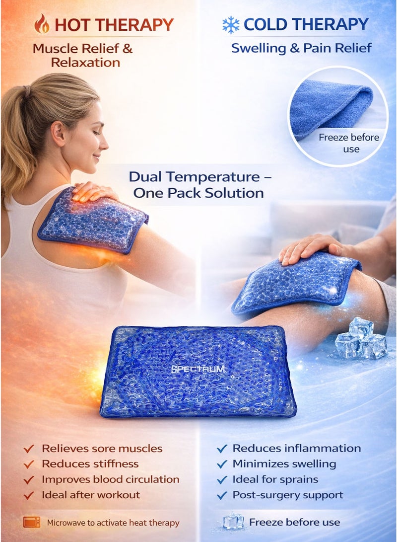 Spectrum Hot & Cold Therapeutic Gel Beads Pack Medium 18.5 x 11.5 cm Reusable Dual Temperature Compress Ice & Heat Therapy Pad for Muscle Pain Relief Swelling Sprains Sports Injury Arthritis Sinus Back Knee Shoulder Elbow Biceps Pain Relief Pack - Image 2