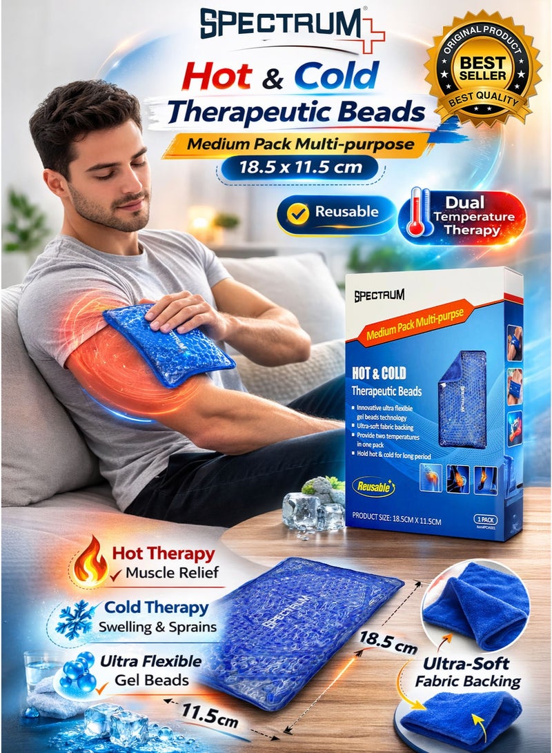 Spectrum Hot & Cold Therapeutic Gel Beads Pack Medium 18.5 x 11.5 cm Reusable Dual Temperature Compress Ice & Heat Therapy Pad for Muscle Pain Relief Swelling Sprains Sports Injury Arthritis Sinus Back Knee Shoulder Elbow Biceps Pain Relief Pack - Image 1
