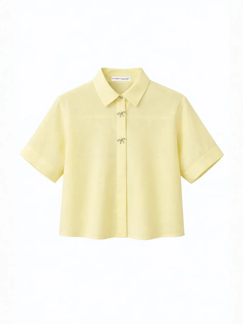 MixRay Mixray Short Sleeve Crop Shirt with Stone Accessories