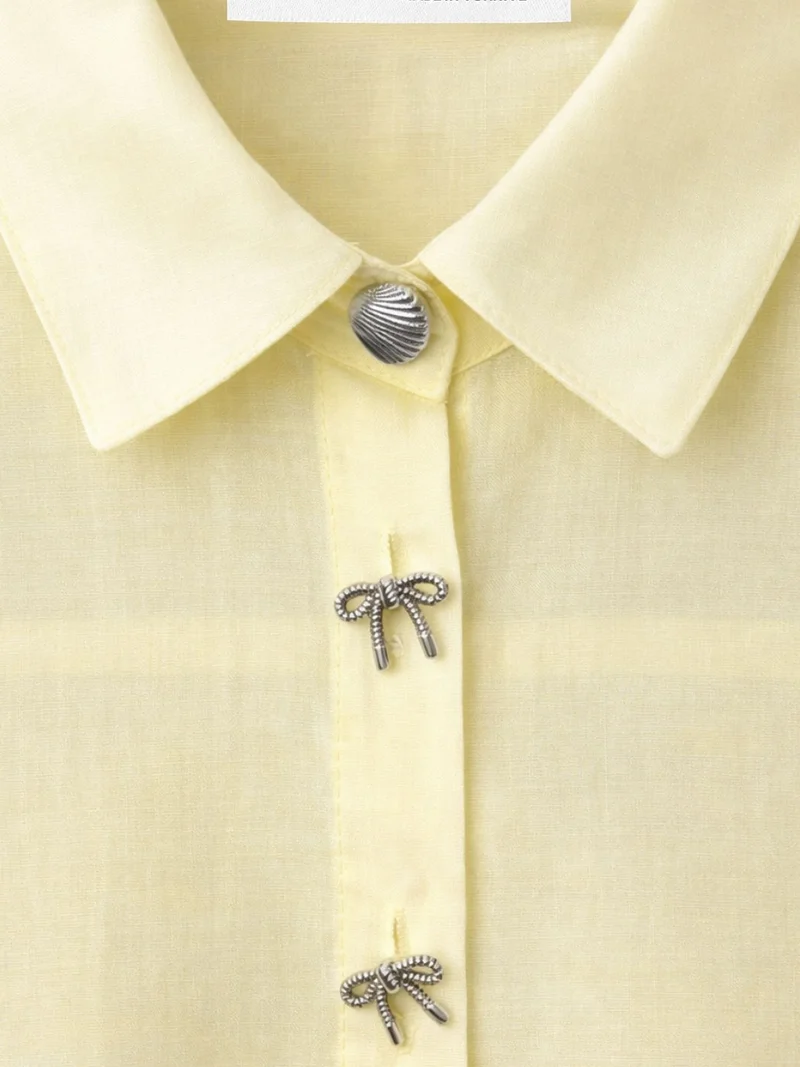 MixRay Lemon Yellow Mixray Short Sleeve Crop Shirt with Stone Accessories for Women | Best Price UAE