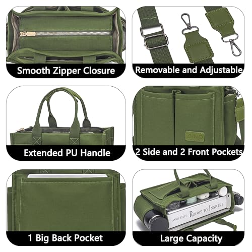 ZHMO Tote Bag for Women With Compartments and Zipper,Large Canvas Tote Women's Purse Crossbody Bags Work Laptop Book Bag Top Handle Satchels Handbags Shoulder Bag for Travel Nurse Teacher Church Gym Beach - Image 4