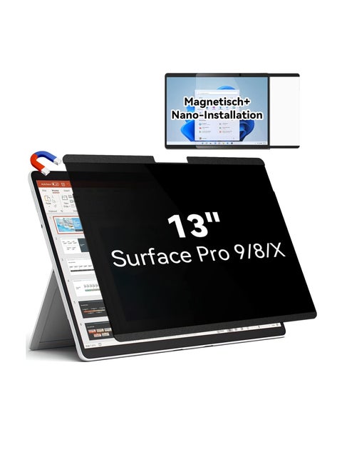 13 Inch Magnetic Privacy Screen for Microsoft Surface Pro 10/9/8/X, Laptop Screen Privacy Shield and Anti-Glare Protector, Detachable Blue Light Filter Privacy Screen