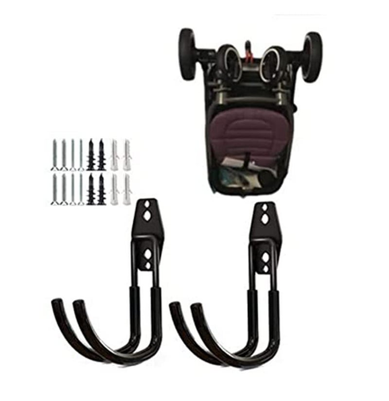 zoele Baby Stroller Hanger, 2 Pcs Black (Polyvinyl Chloride, Alloy Steel), Wall Mount, Heavy Duty Garage Tool Storage Organizer Utility Hooks, 77 lbs Weight Capacity, Stroller Holder - Image 1