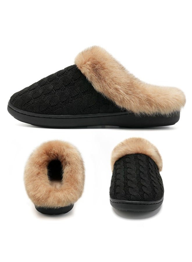 WateLves Women's Slippers Comfort Memory Foam House Slippers Plush Lining Bedroom Shoes for Indoor & Outdoor, Black/Brown, 7.5-8.5 - Image 2