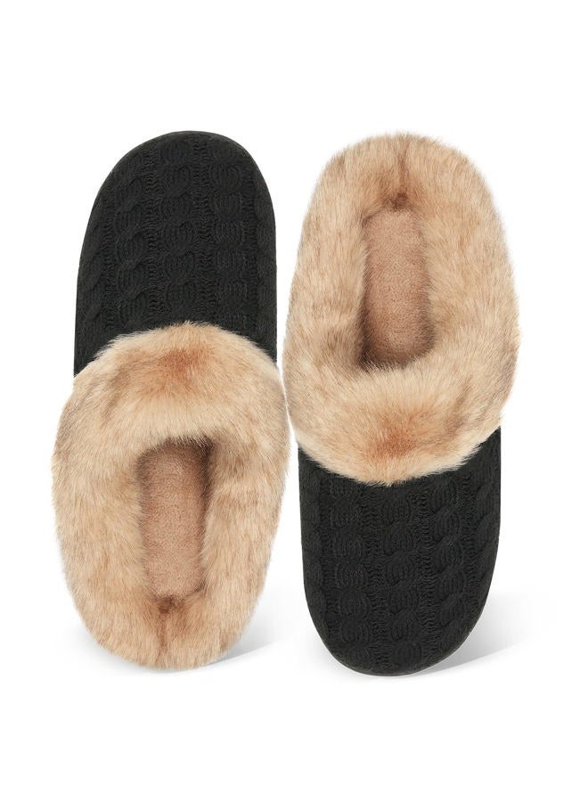 WateLves Women's Slippers Comfort Memory Foam House Slippers Plush Lining Bedroom Shoes for Indoor & Outdoor, Black/Brown, 7.5-8.5 - Image 1