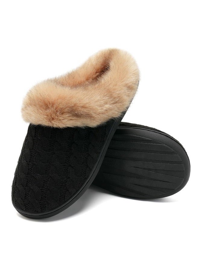 WateLves Women's Slippers Comfort Memory Foam House Slippers Plush Lining Bedroom Shoes for Indoor & Outdoor, Black/Brown, 7.5-8.5 - Image 4