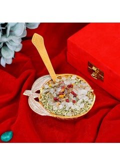 JAIPUR ACE JAIPUR ACE Gold and Silver Plated Leaf Designed Mouth Freshner Bowl Set with Spoon with Royal Velvet Box Pack of 1  - Image 1