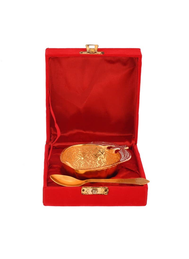 JAIPUR ACE - JAIPUR ACE Gold and Silver Plated Leaf Designed Mouth Freshner Bowl Set with Spoon with Royal Velvet Box Pack of 1 - Image 1