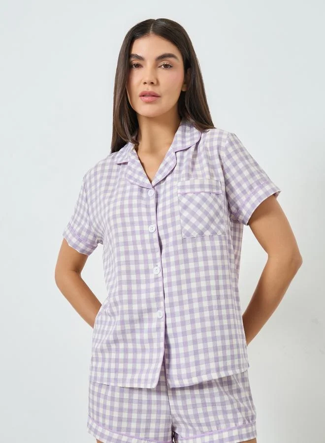 Take Two Lilac Gingham Shirt and Shorts Set