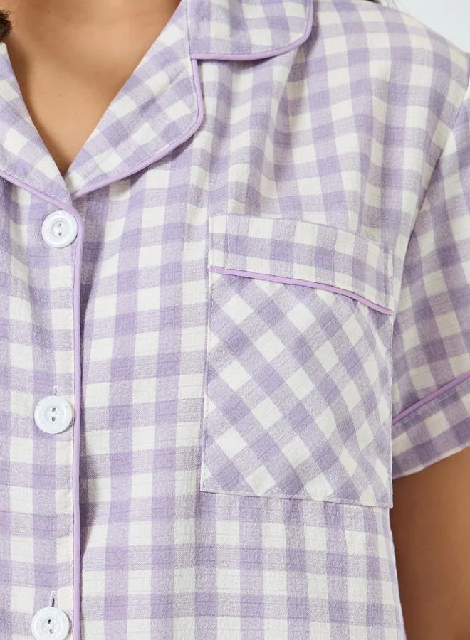 Take Two  Lilac Gingham Shirt and Shorts Set for Women | Best Price UAE