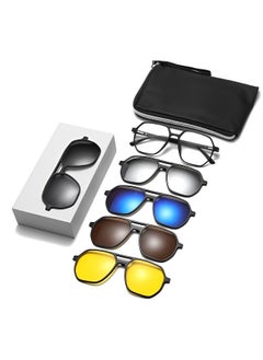 REOCLE 5pcs Magnetic Polarized Clip-on Sunglasses Plastic Frame for Night Driving Square Eyeglasses Fit for Men & Women  - Image 2