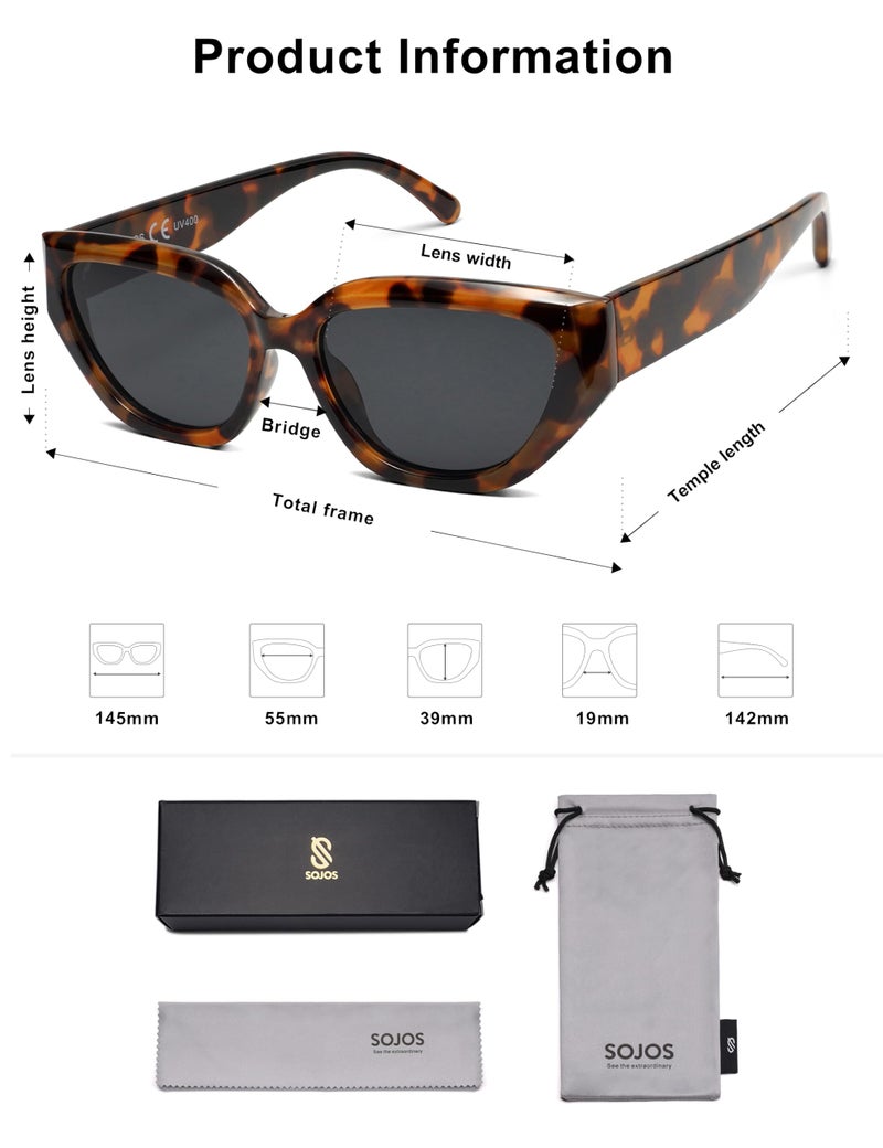 SOJOS Trendy Cute Cat Eye Polarized Sunglasses for Women Fashion Cateye Womens Sunnies SJ2237, Tortoise Frame Grey Lens - Image 5