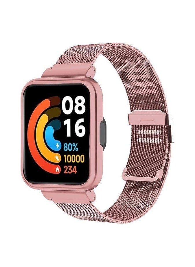Elmo3ezz Strap for Xiaomi Mi Watch Lite Bracelet, Stainless Steel Woven Mesh Watch Strap with Frame for Redmi Watch Lite/(Pink) - Image 1
