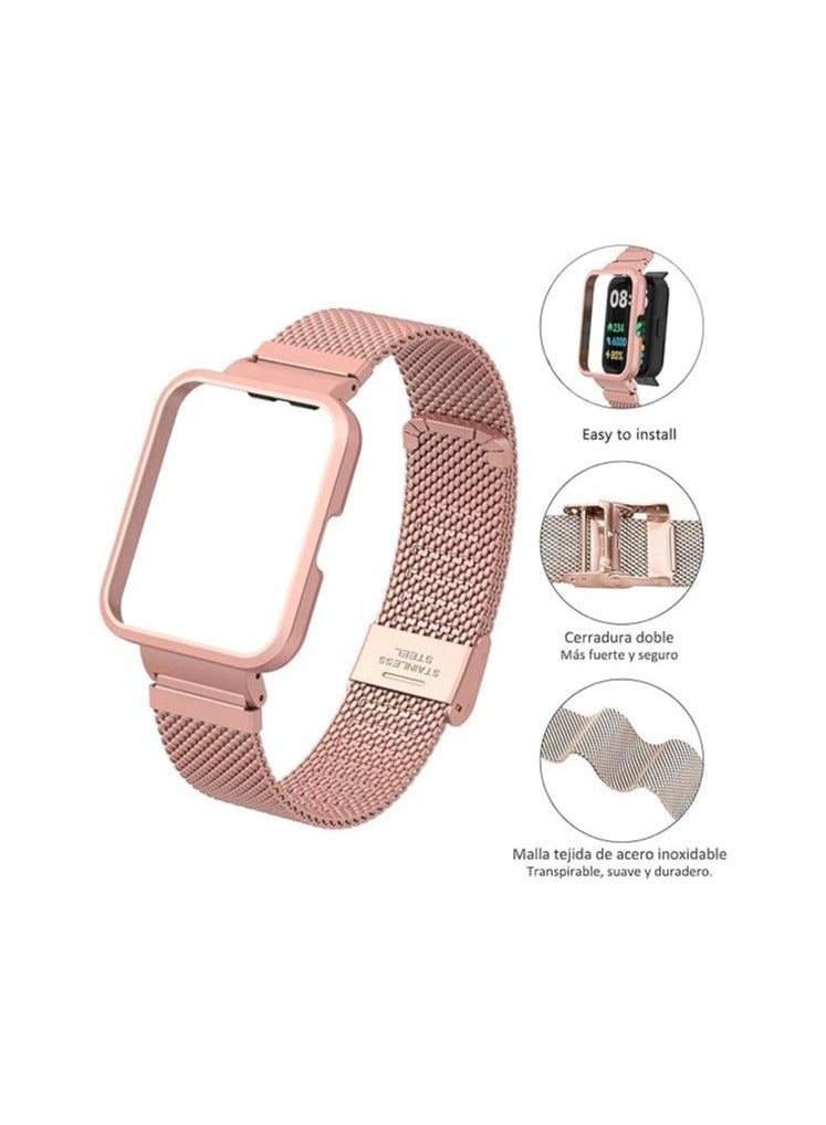 Elmo3ezz Strap for Xiaomi Mi Watch Lite Bracelet, Stainless Steel Woven Mesh Watch Strap with Frame for Redmi Watch Lite/(Pink) - Image 4
