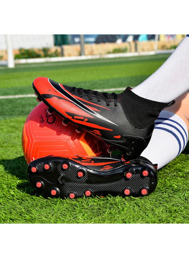 1982g Black And Red Spikes Messi High-top Football Shoes Men's Tf Broken Nail Ag Spike Children Primary And Secondary School Students Teenagers Professional Competition Training Shoes