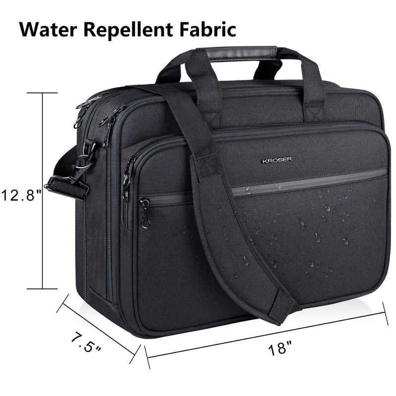 KROSER Laptop Bag Premium Laptop Briefcase Fits Up to 17.3 Inch Laptop Expandable Water-Repellent Shoulder Messenger Bag Computer Bag with RFID Pockets for Travel/Business/Men/Women-Black - Image 3