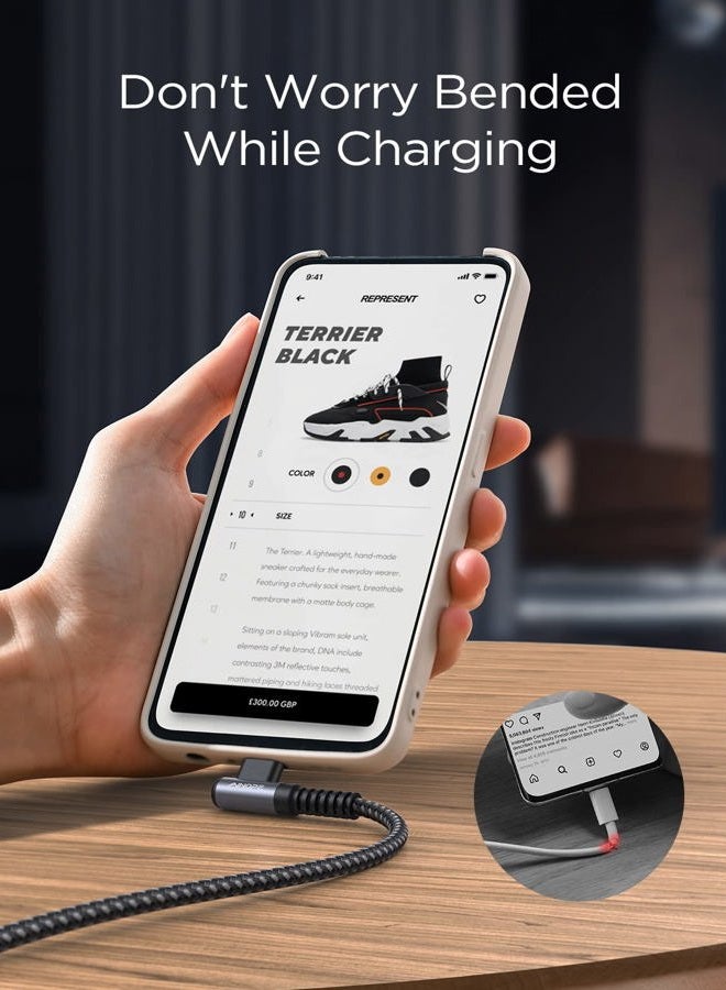 Ainope كابل USB C مزدوج [3.3 قدم + 3.3 قدم] شاحن سريع 3.1A من نوع C، كابل USB من نوع C مقاوم مع تصميم زاوية صحيحة متوافق مع Galaxy Note 10 9، S10 S8 Plus S21 A10e، كابل شاحن S9 - Image 3
