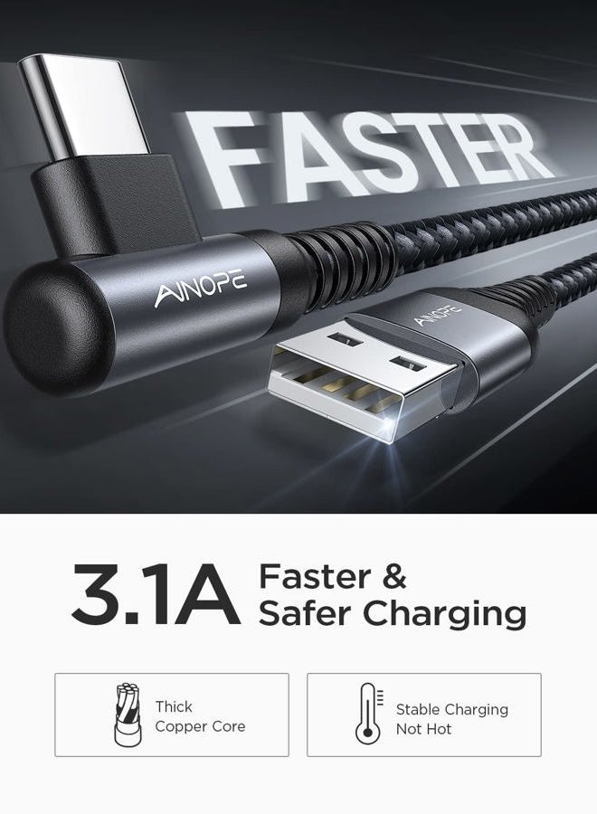 Ainope كابل USB C مزدوج [3.3 قدم + 3.3 قدم] شاحن سريع 3.1A من نوع C، كابل USB من نوع C مقاوم مع تصميم زاوية صحيحة متوافق مع Galaxy Note 10 9، S10 S8 Plus S21 A10e، كابل شاحن S9 - Image 5