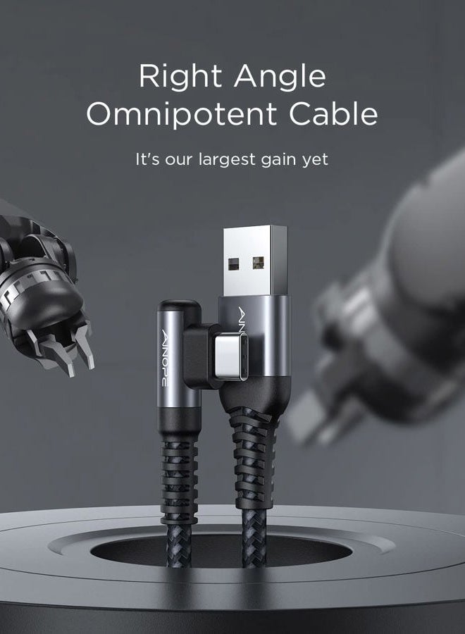 Ainope كابل USB C مزدوج [3.3 قدم + 3.3 قدم] شاحن سريع 3.1A من نوع C، كابل USB من نوع C مقاوم مع تصميم زاوية صحيحة متوافق مع Galaxy Note 10 9، S10 S8 Plus S21 A10e، كابل شاحن S9 - Image 2