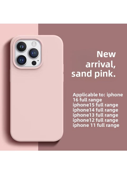 For Apple Mobile Phone Case For Iphone16 Liquid Silicone Protective Case 15 14 Men And Women 12 Advanced Sense Mobile Phone Case-Color:Pink Sand Color [with Logo + Packaging Box]-Applicable Models:For Iphone 13