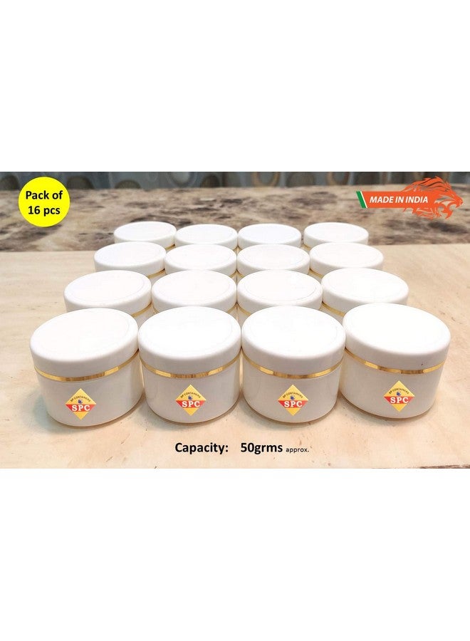 SPC Empty Plastic White Cosmetic Jar Container with Golden Streaks lid for Lip Balms, Body Butters, Cream, Scrub and Other DIY Beauty Products/Concoctions (50 GMS) (Pack of 16 pcs) - Image 2