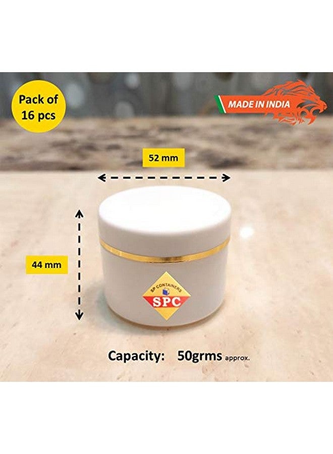 SPC Empty Plastic White Cosmetic Jar Container with Golden Streaks lid for Lip Balms, Body Butters, Cream, Scrub and Other DIY Beauty Products/Concoctions (50 GMS) (Pack of 16 pcs) - Image 4