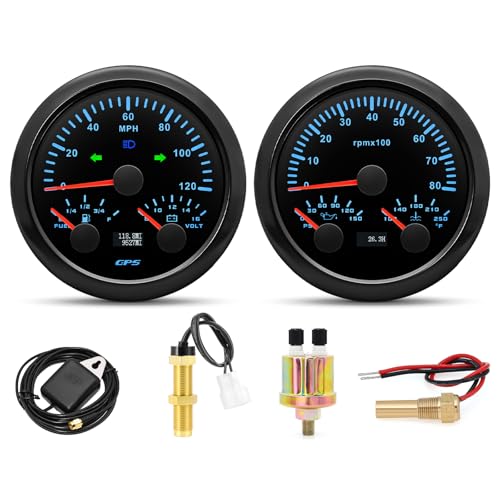 ARTILAURA 3in1 GPS Speedometer& Fuel Gauge (Adjust 240-33ohms, 0-90ohms, 0-190ohms, 10-180ohms) &Voltmeter+ 3in1 Tachometer& Oil Pressure Gauge & Water Teperature, 7 Color for Marine Car Auto - Image 1